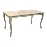 Tavolino shabby legno bianco anticato decorato filo verde 100x50x50 - Mobili 2G