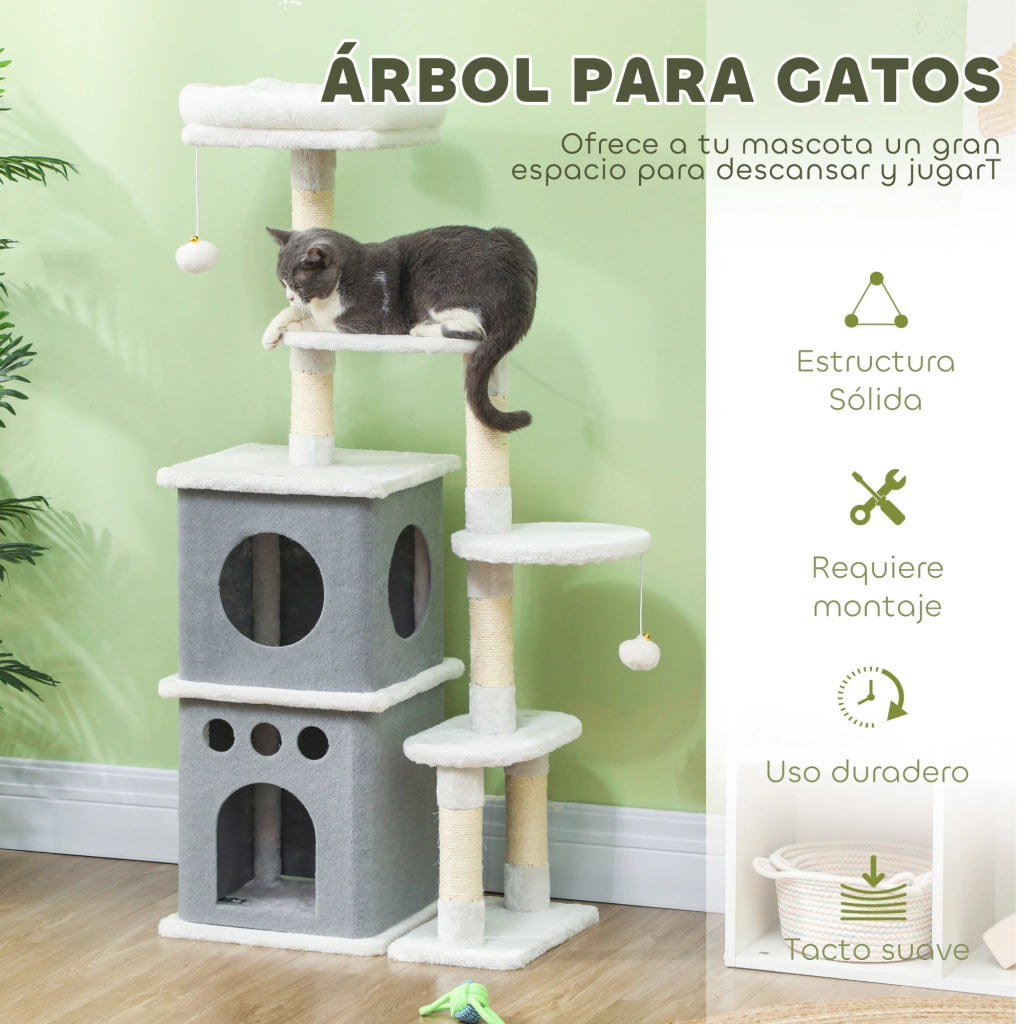 Tiragraffi per Gatti con Piattaforme Sisal e Cuscinetti ¨C zephmum ¨C 126 cm Crema