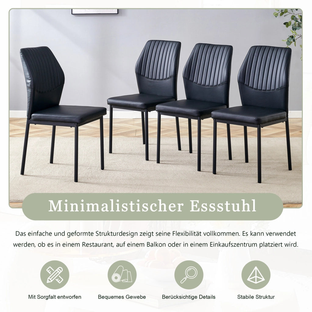 [Set di 4] Sedie da pranzo dallo stile lussuoso e leggero: schienale in PU nero con goffratura verticale + gambe in metallo nero. Adatte a sale da pra