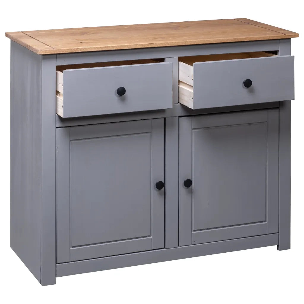 Credenza-Buffet-Armadio da cucina Grigia 93x40x80 cm in Legno Massello di Pino Panama