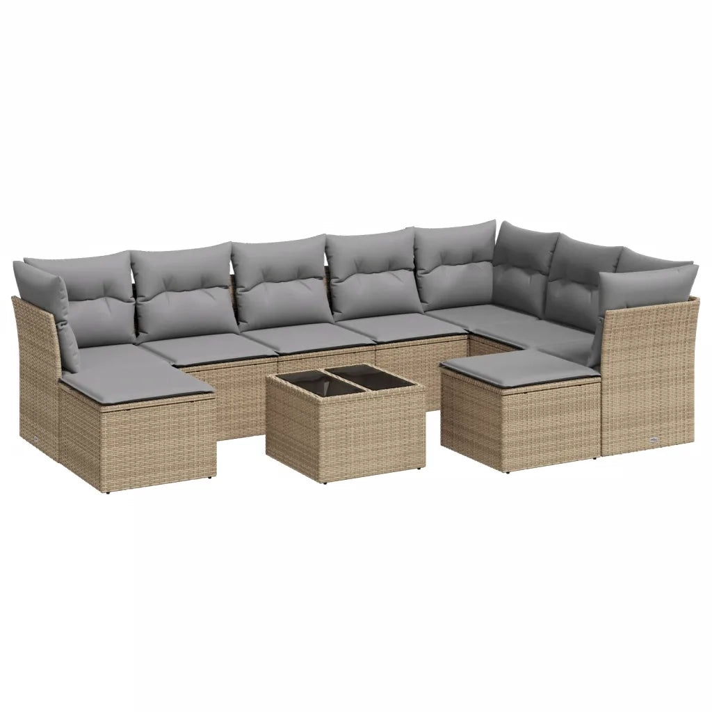 Set Divano da Giardino 10 pz con Cuscini Beige in Polyrattan