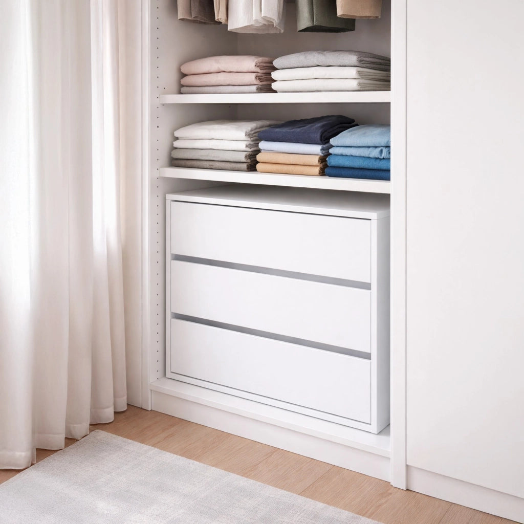 Cassettiera Con 3 Cassetti E Guide Metalliche Salvaspazio Compatta Per Camera Da Letto Guardaroba Cabina Armadio Stile Moderno Minimal 60 x 57 x 44 Cm Colore Bianco