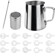 Melkkan per barista, 350 ml, 12 Oz, melkkan in acciaio inossidabile, per la creazione di cappuccino, koffie e decorazioni latte con pennello per latte.