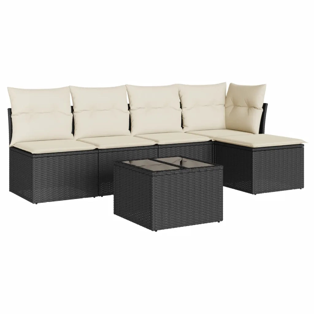 Set Divano da Giardino 6 pz con Cuscini Nero in Polyrattan 3249365