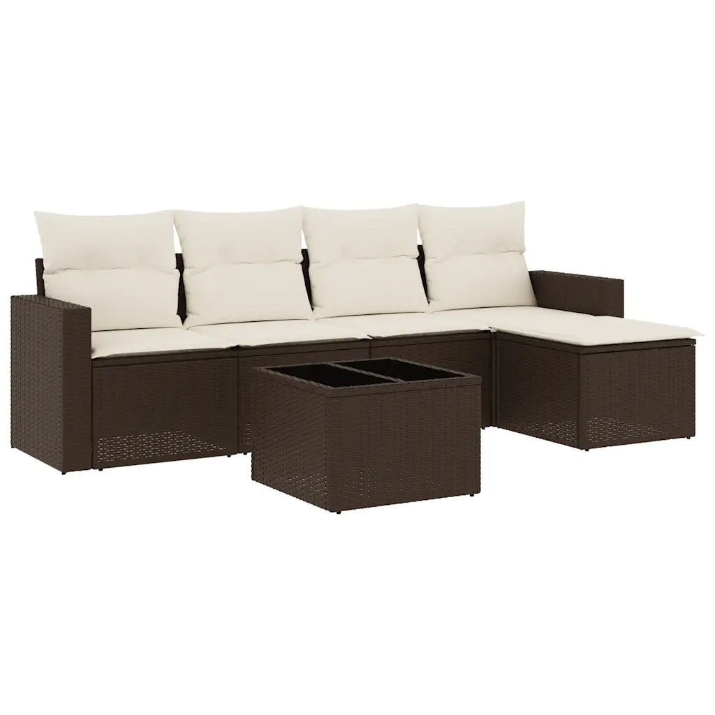 Set Divani da Giardino 6 pz con Cuscini Marrone in Polyrattan