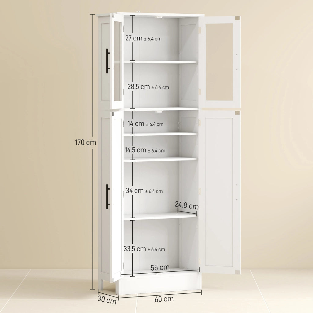 Mobile Bagno Alto 60x30x170 cm Ante Superiori in Vetro in MDF Bianco