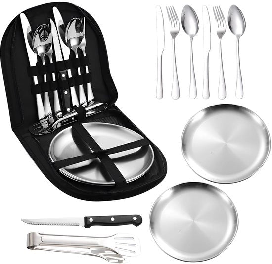 Set da picnic da 2 persone in acciaio inossidabile - 10 pezzi - progettato per essere compattibile - peso 893 g
