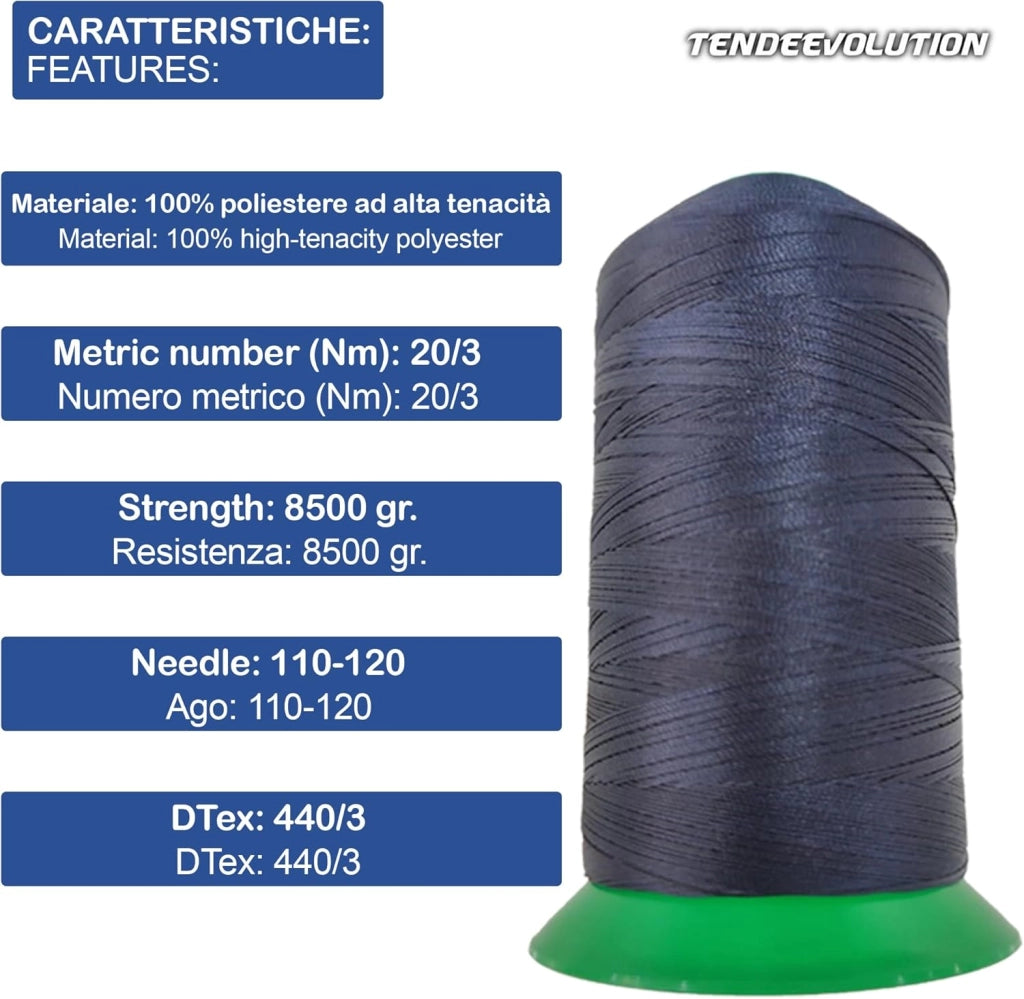 Filo da Cucire Esterno & Nautico Blu - Resistenza Superiore & Durabilità - 1500 mt - Perfetto per Pelle, Scarpe, Tela, Tappezzeria
