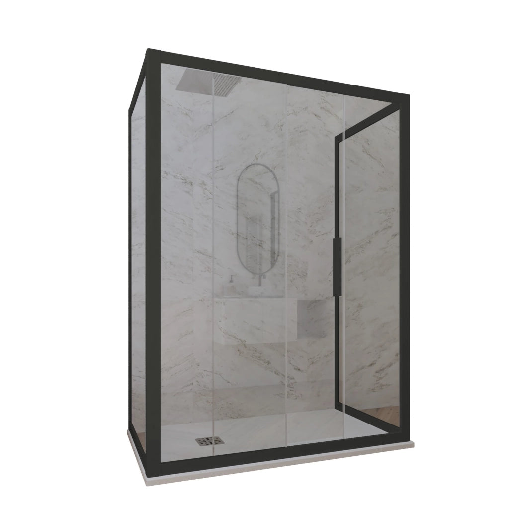 Box doccia 3 lati 90x160x90 CM H 200 Vetro Trasparente Profilo Nero Matt mod. Deco Trio