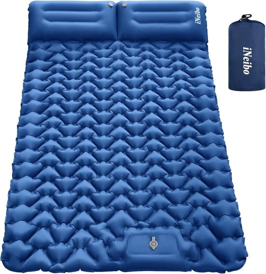 Matrimoniale Slaapmat Autopneumatica per 2 Persone, Air Mattress per Esterno, Autopneumatico con Pompa a Pedale e Cuscino, Matrimoniale per 2 Persone per Esterno, per Escursioni, Spiagge e Campeggio, Blu