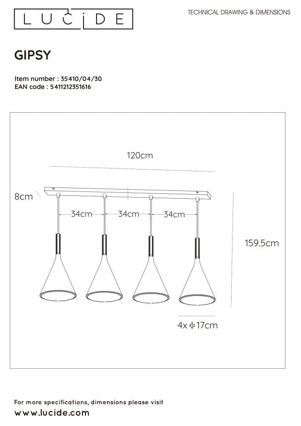 Lampadario in cemento nero Lucide Gipsy 4xE27 dimmerabile