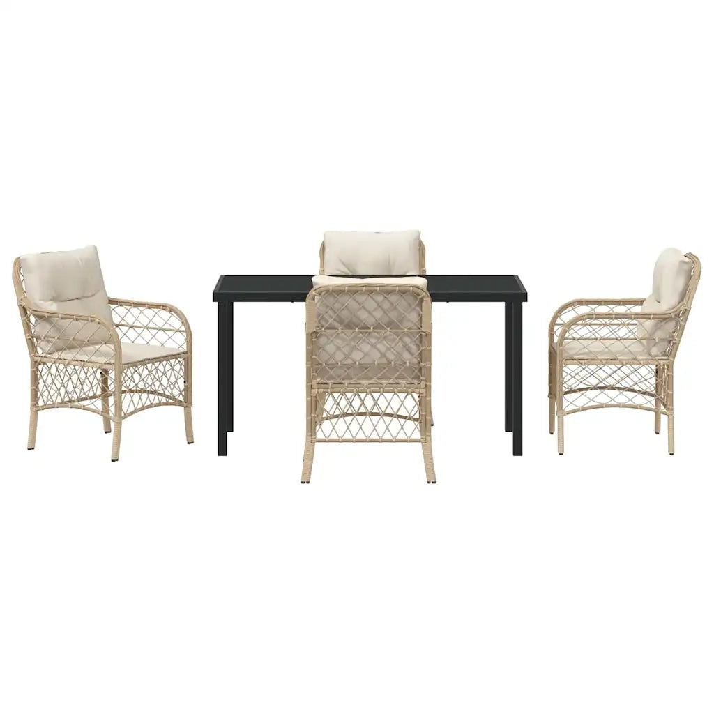Set da Pranzo per Giardino con cuscino 5 pcs Beige polyrattan 3380227