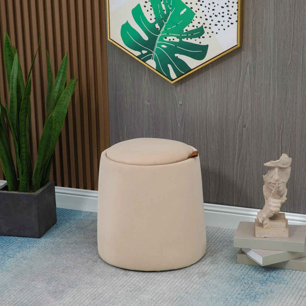 Pouf contenitore velluto ¨C Xylo ¨C Beige ?44x47,5 cm con coperchio removibile