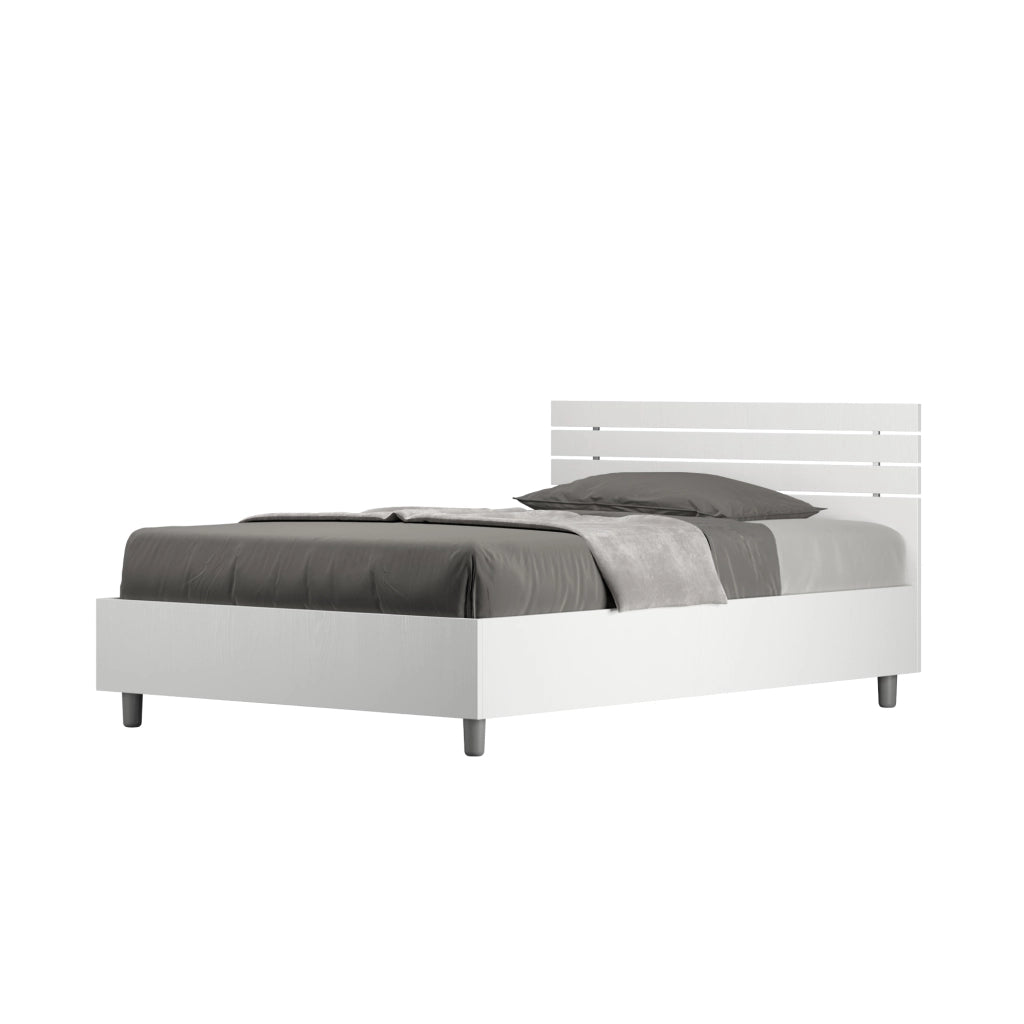 BS COM Letto una piazza e mezza contenitore 120x200 testata dritta con doghe bianco frassino