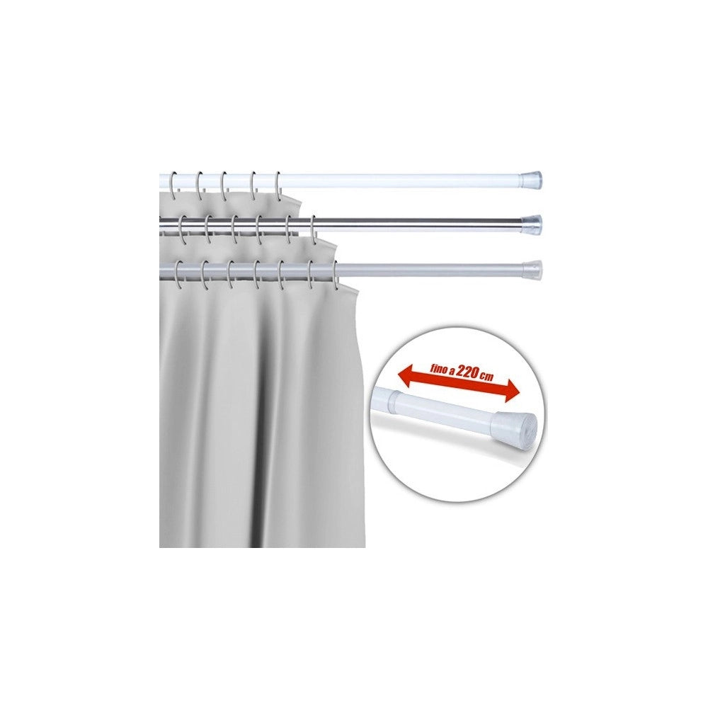 Trade Shop - Barra Telescopica Per Tenda Da Doccia 110 Cm Fino A 200 Cm Alluminio Bianco -