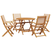 Set Pranzo da Giardino 5 pz | Set Salotto da Giardino Beige in Tessuto e Legno Massello