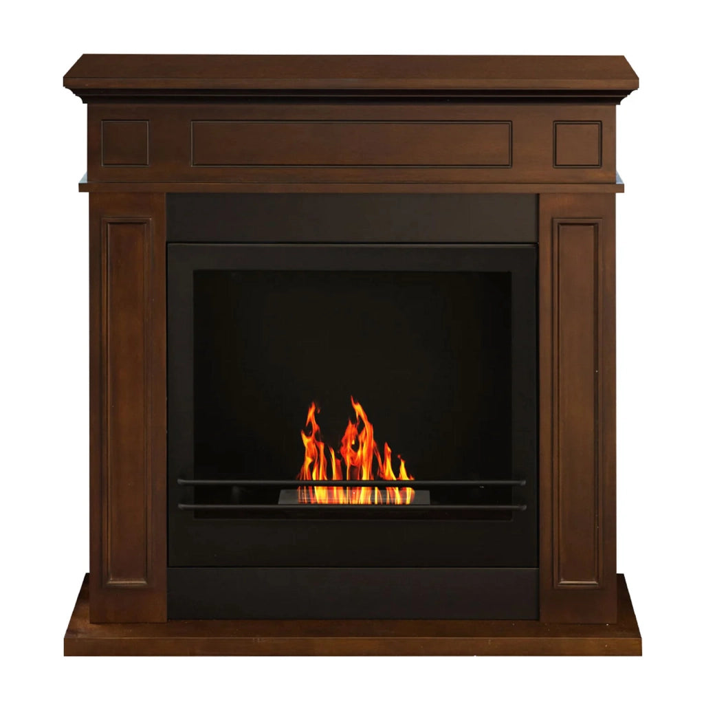 Jefferson - Camino a bioetanolo da terra in legno 89,5x28xH90,5 cm, colore marrone
