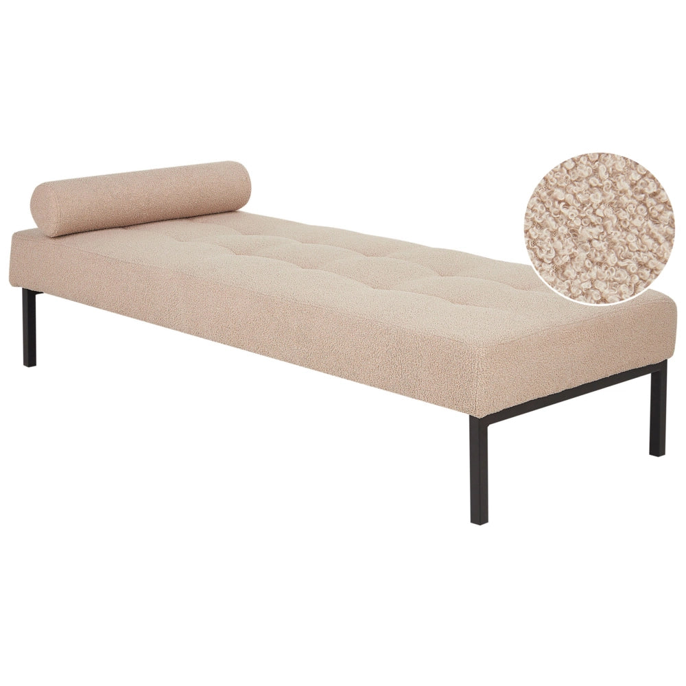 Chaise Longue Beige Boucle Soggiorno Camera da letto Gambe in metallo Stile moderno
