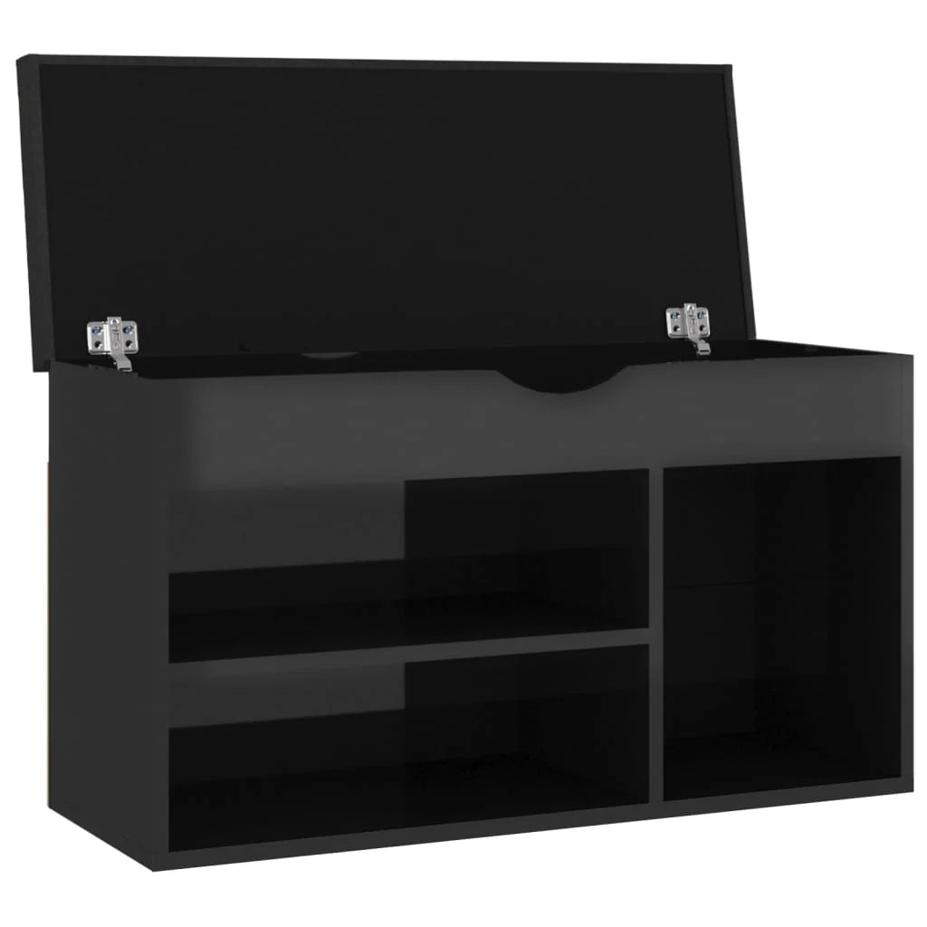 Panca per scarpe mobiletto porta-stivali cassettiera scaffale mobile per ingresso contenitore e cuscino legno ingegnerizzato nero lucido 02_0022957