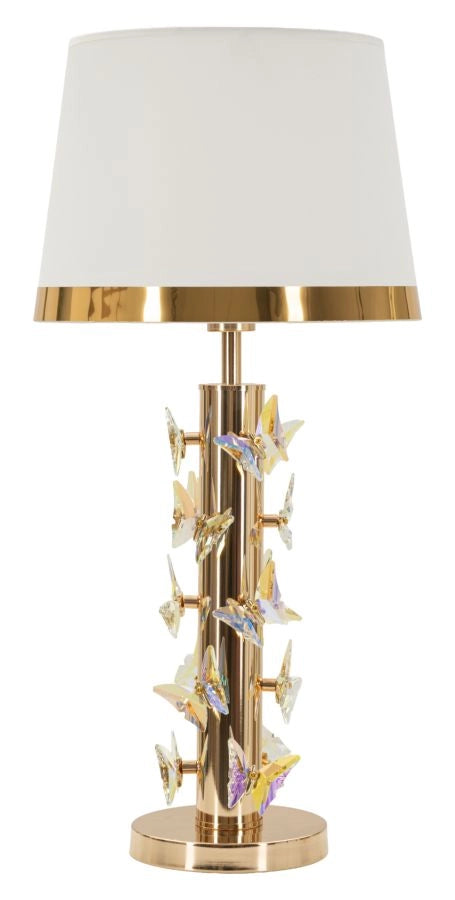 Lampada da Tavolo Gold Butterfly Glam - Base Oro, Paralume Bianco e Farfalle Decorative - Ø 35x74 cm