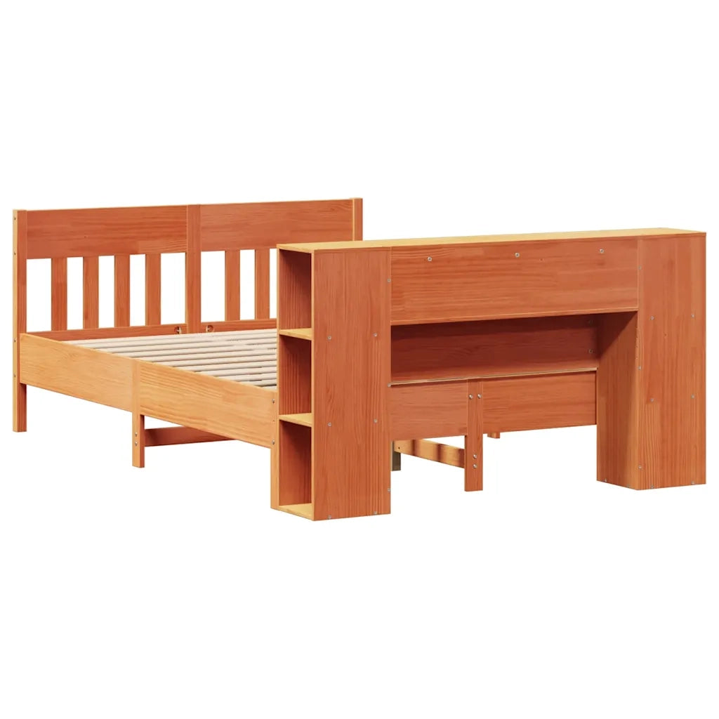 Letto Libreria senza Materasso Marrone Cera 135x190 cm in Pino 3323193