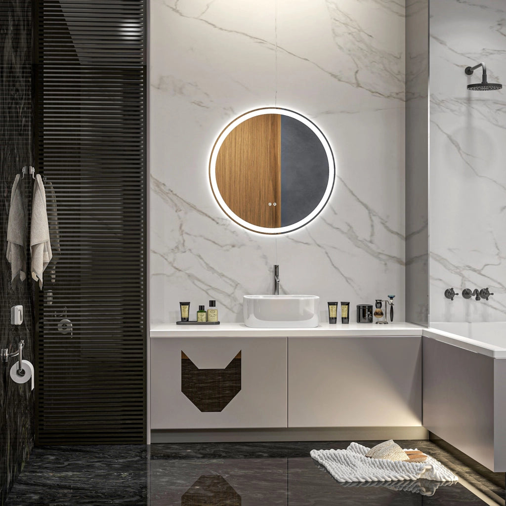 Specchio da Bagno Rotondo con LED e Touch ¨C Minimal ¨C Bianco 60x60 cm