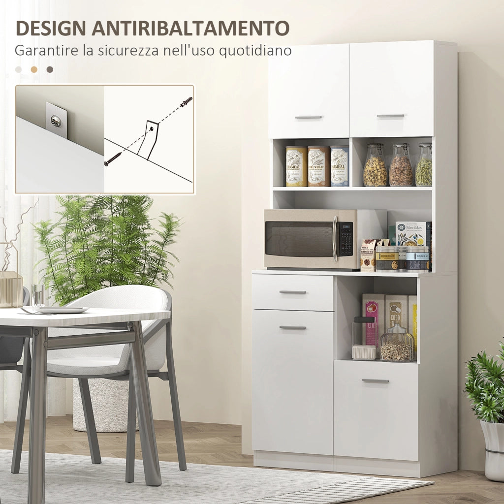 Mobile Dispensa Legno ¨C Xylo ¨C 4 Ante 3 Ripiani Cassetto 80x35x180cm Bianco