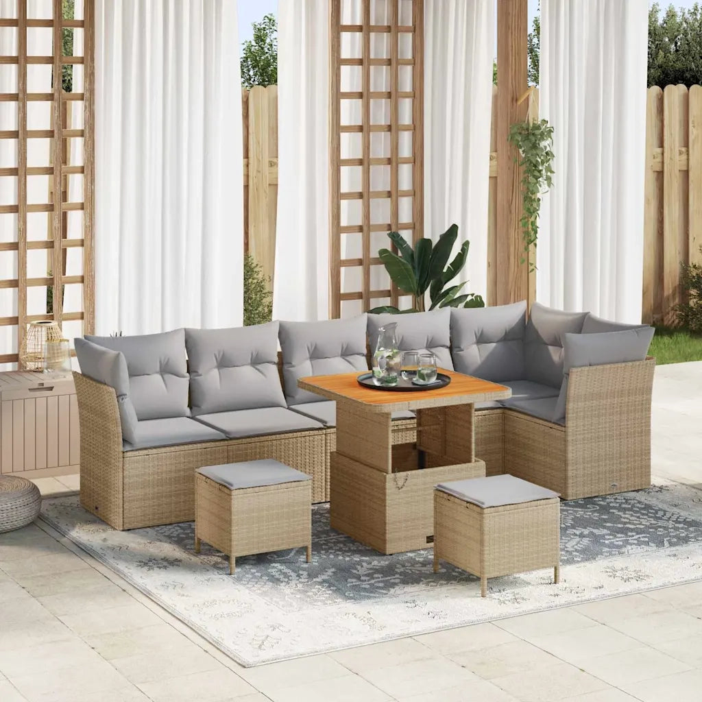 Set Divano da Giardino con cuscino 9 pcs beige e grigio chiaro