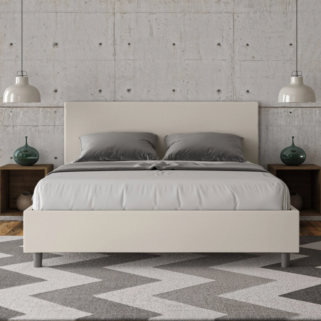 BS COM Letto matrimoniale con rete imbottito 160x210 similpelle bianco