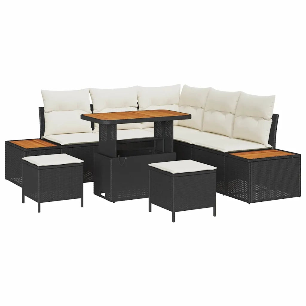 Set Divano da Giardino con cuscino 8 pcs Nero Poly Rattan