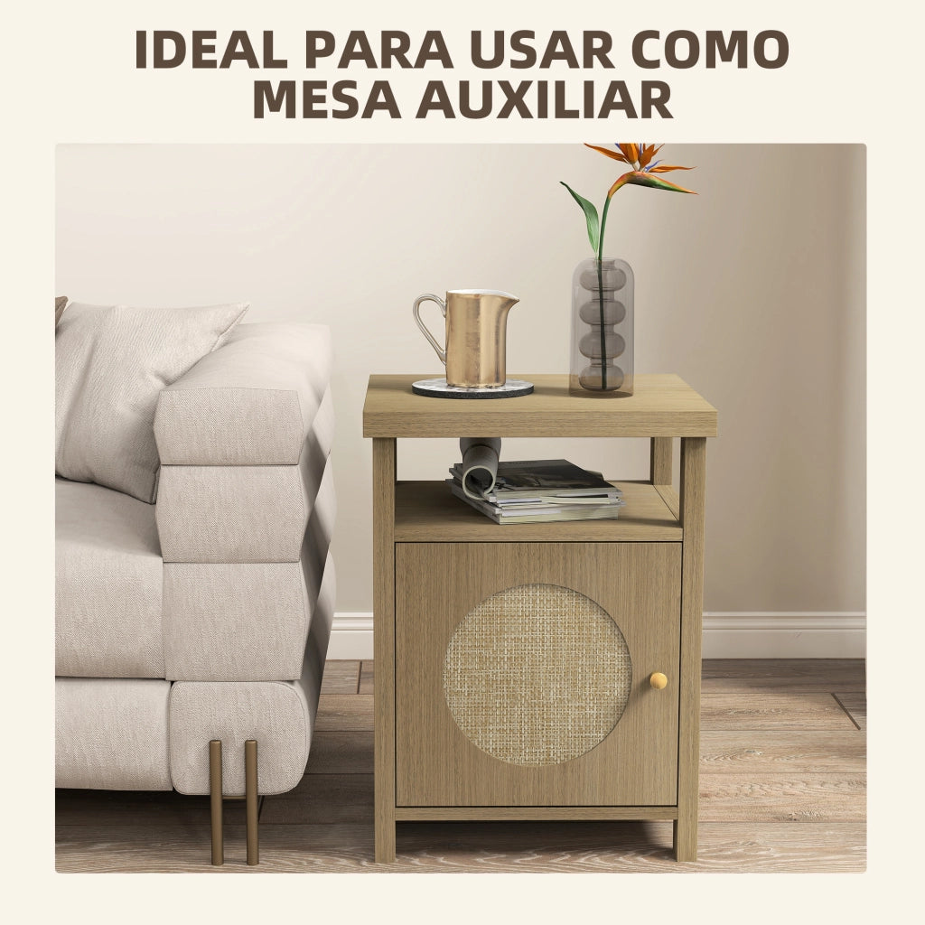 Comodino con Anta in Rattan ¨C Xylo ¨C Legno Naturale 40x35x55 cm