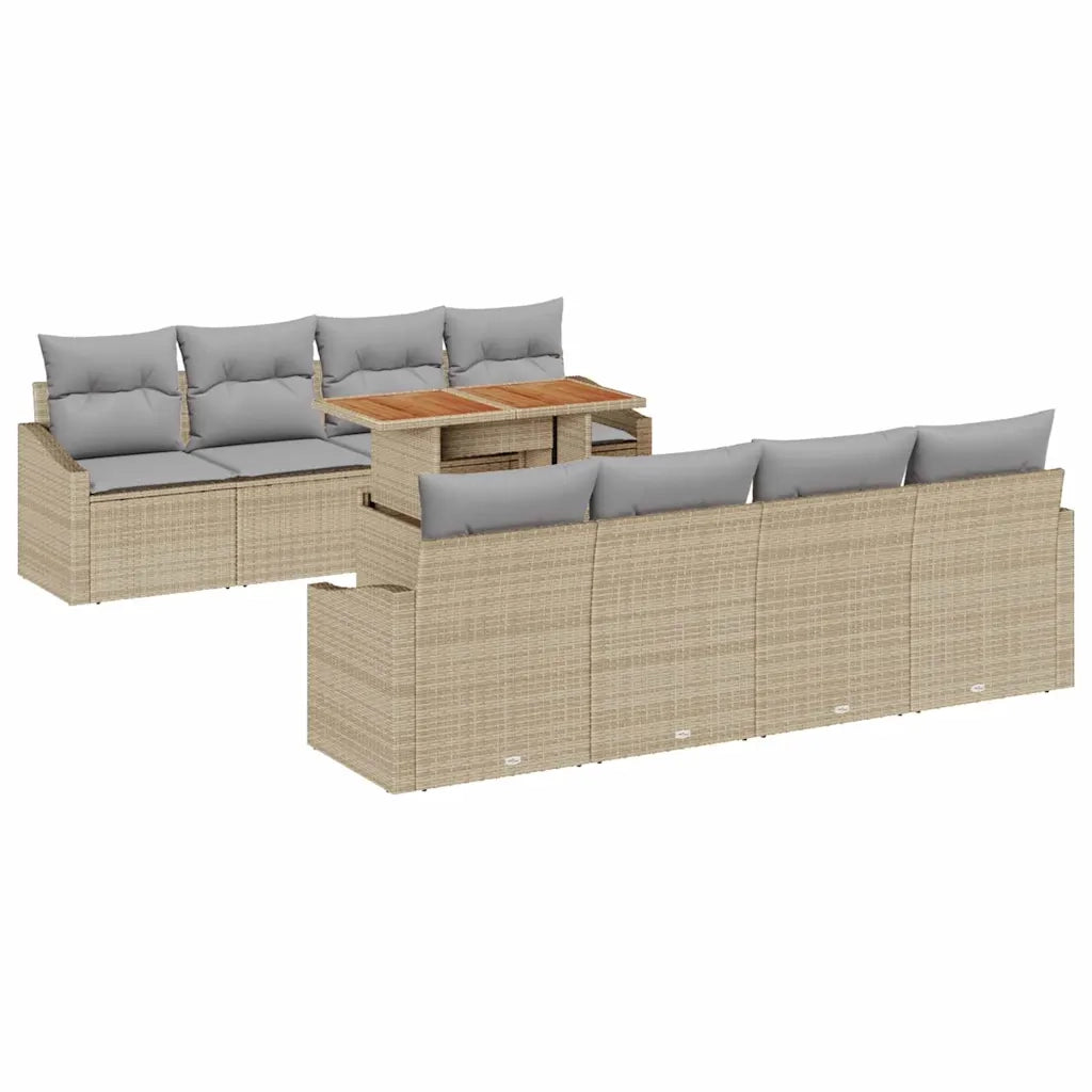 Set da Pranzo per Giardino con cuscino 9 pcs Beige e grigio