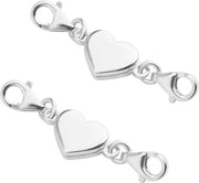 Chiusure Magnetiche - Chiusura a Pistola - Doppia - Argento - Allungatore di Ciondoli - Accessori da Orecchini - Adatto per Fai da Te - a Cuore - 2 Pezzi