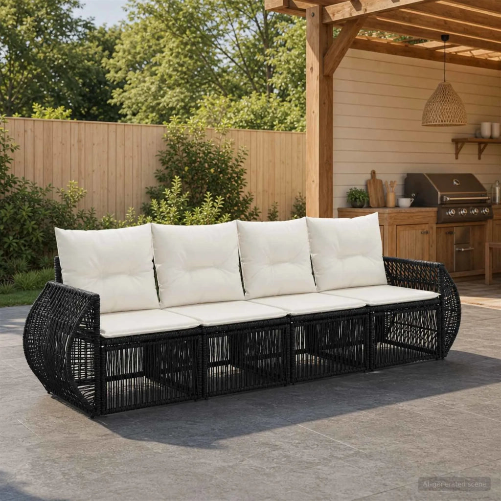 Set Divano da Giardino 4 pz Nero e Bianco Crema polyrattan 3435340