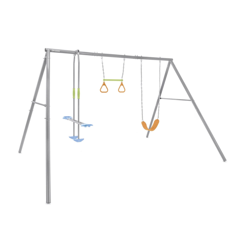 Intex 44123 Set Altalena da Giardino 3 Funzioni Dondolo e 2 Altalene Regolabili Acciaio Galvanizzato da 3 a 10 Anni colore Grigio