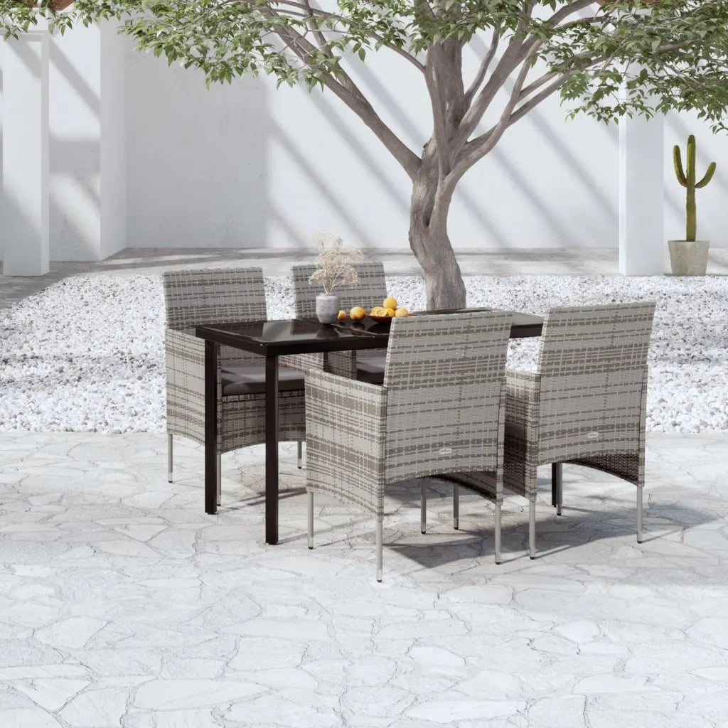 Set da Pranzo da Giardino 5 pz con Cuscini Grigio e Nero 3099289
