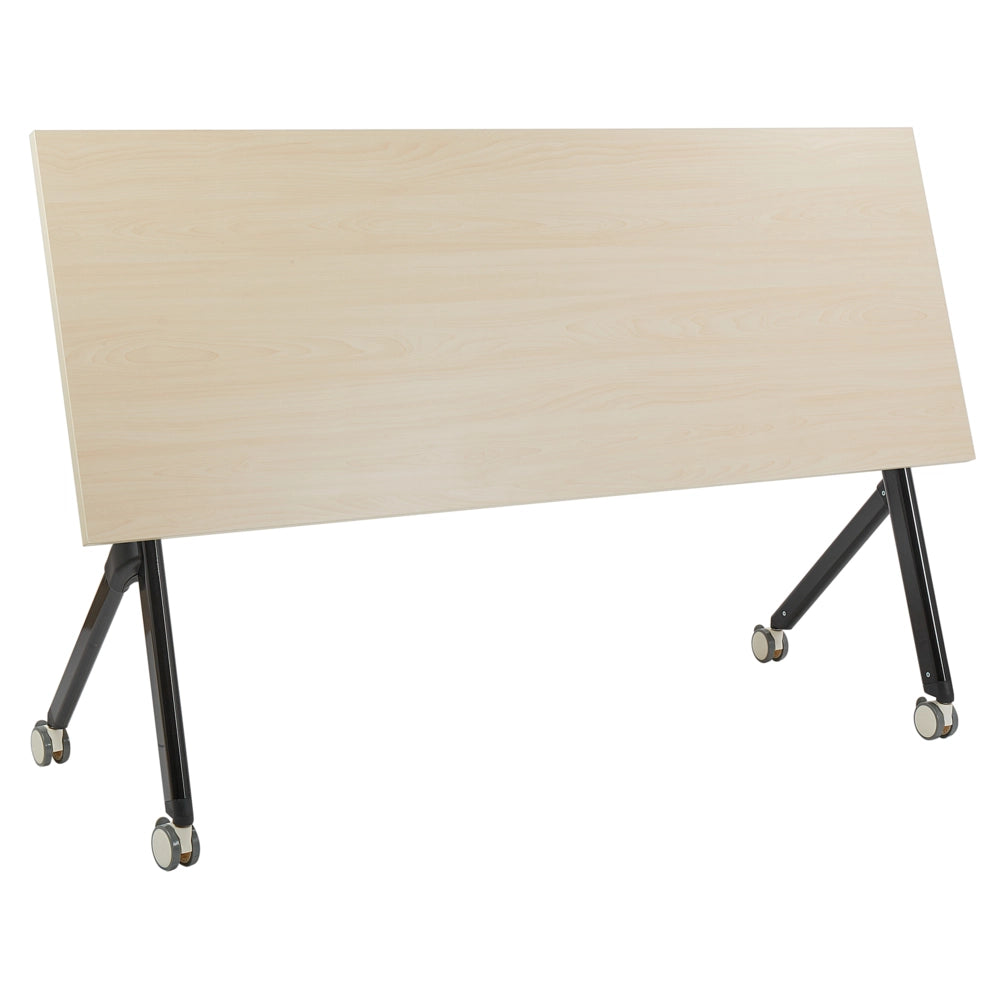 Scrivania rettangolare pieghevole con rotelle portatile con struttura in metallo marrone chiaro e nero 160 x 60 stile moderno