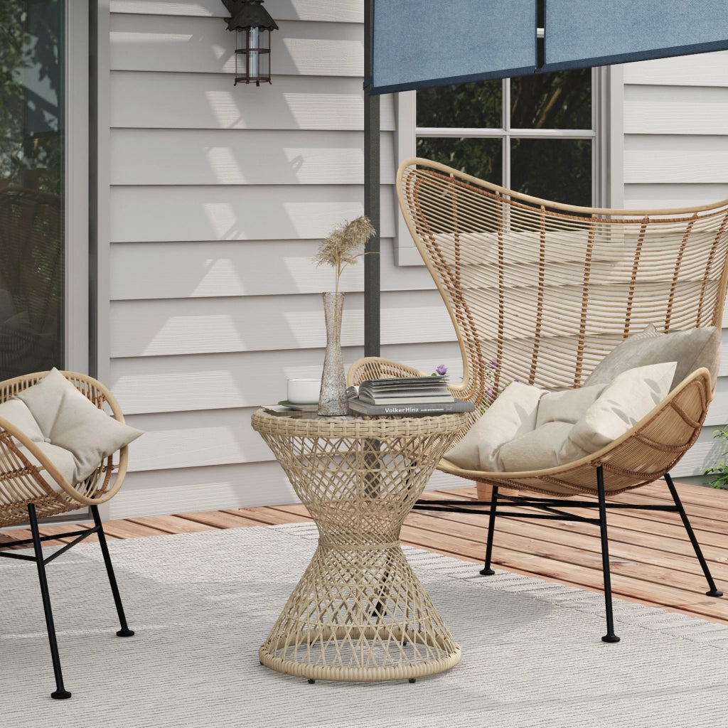 Tavolino da salotto ¨C zephmum ¨C vetro, rattan, 45x45x52, natura