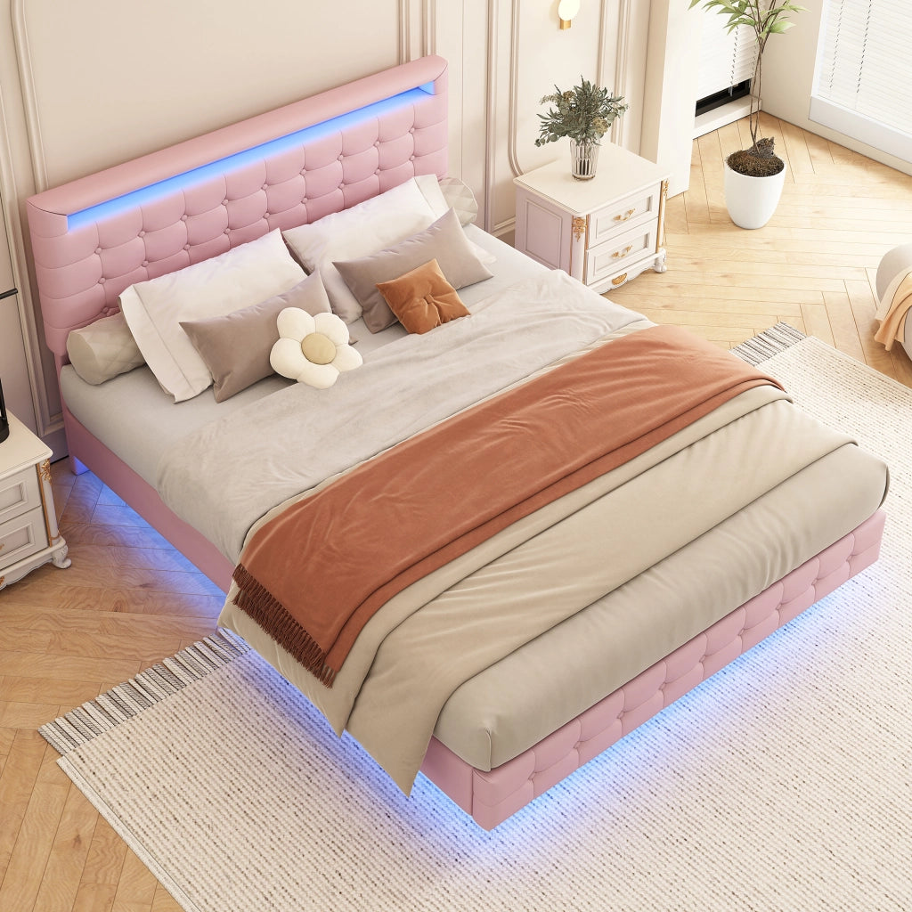 Letto Imbottito con LED e Testiera Regolabile ¨C MINIMAL ¨C Rosa 140x200
