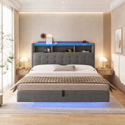 LETTO Contenitore 180x200 cm Grigio in Lino e MDF con LED, USB e Type-C