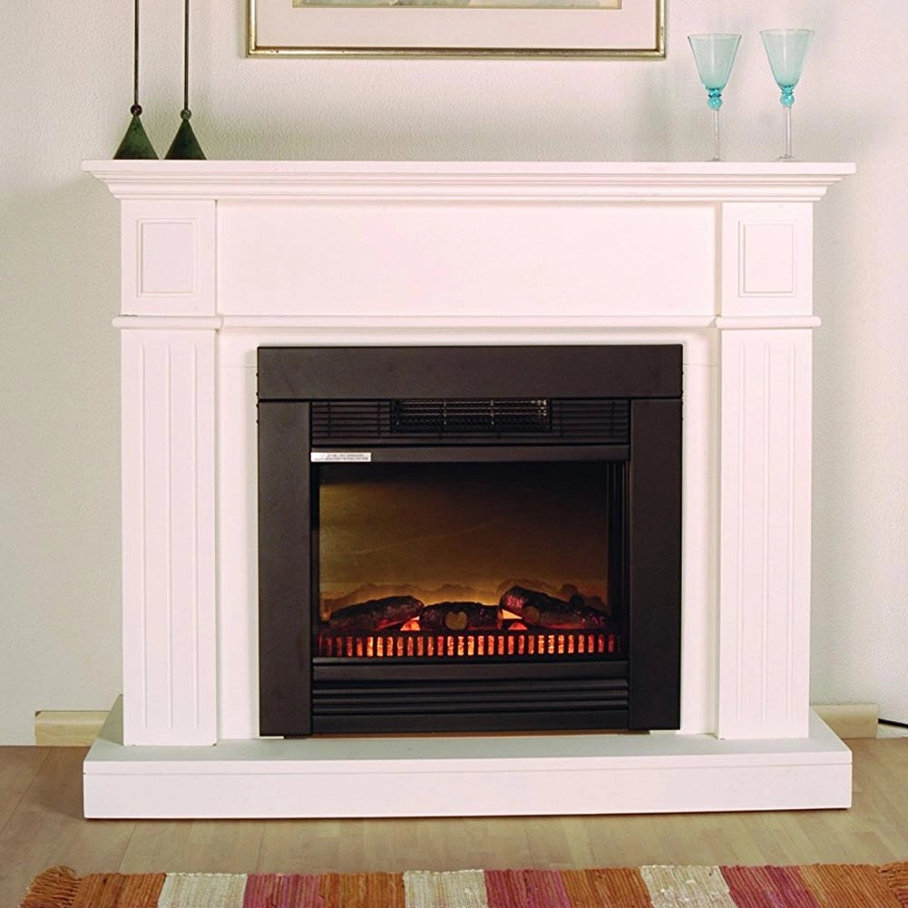 Camino Elettrico da Pavimento Chicago 1800W con Cornice in Legno Bianco