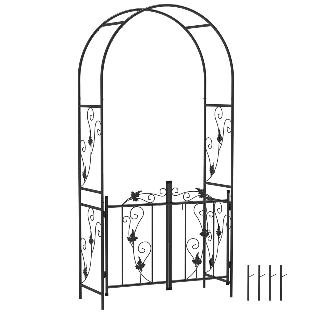 Arco da Giardino con Cancello 107x45x217 cm Traliccio per Piante Rampicanti in Metallo Nero