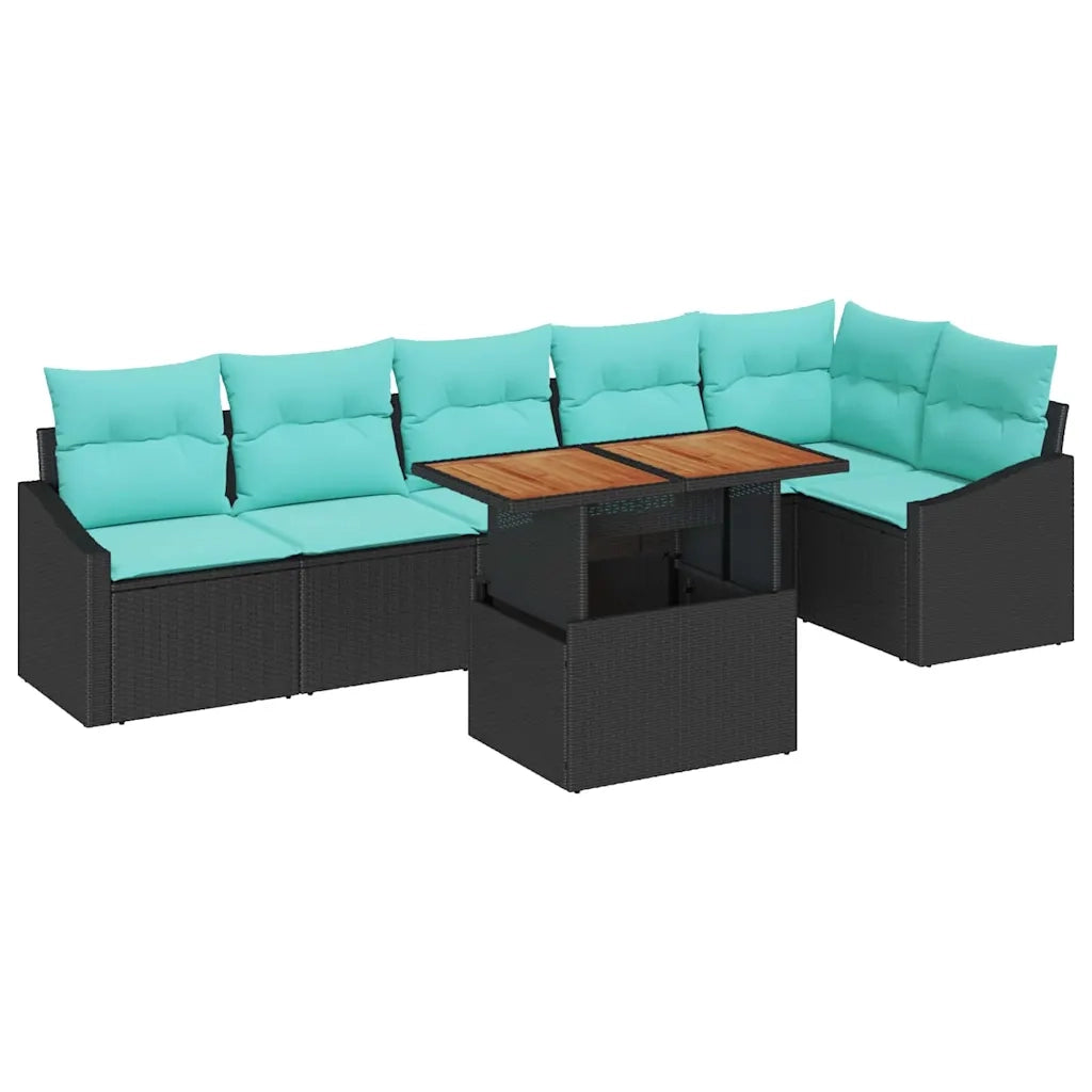 Set da Pranzo per Giardino con cuscino 7 pcs Nero e Verde acqua 3349850