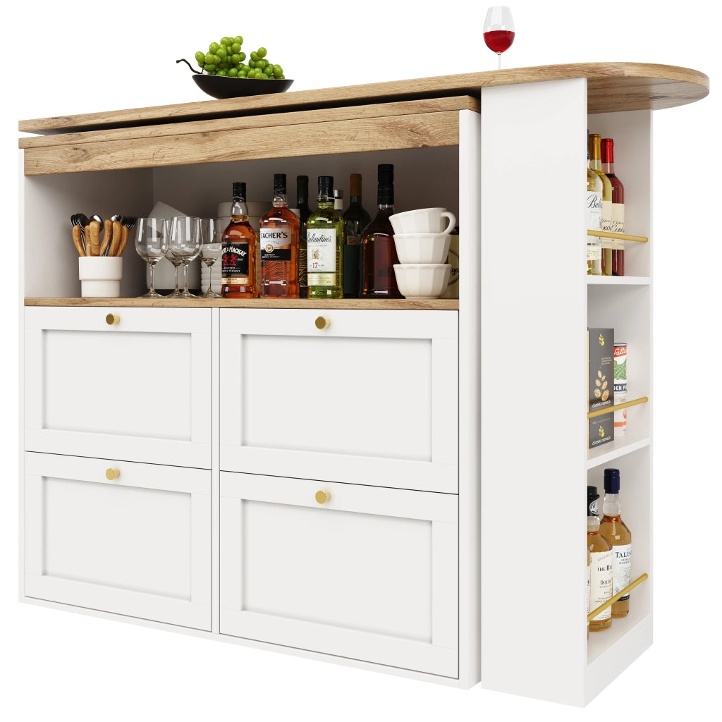 OKWISH Mobile Contenitore Modulare con 4 Cassetti e Ripiani Aperti Girevoli 360, per Soggiorno Studio, MDF, 105 x 39 x 102 cm
