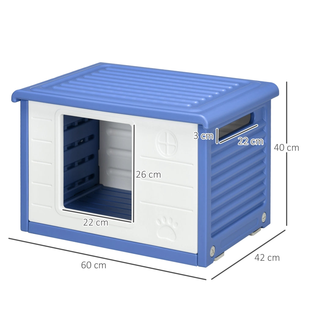 Cuccia per Cani da Esterno in Plastica ¨C Minimal ¨C Blu e Bianco 60x42x40 cm