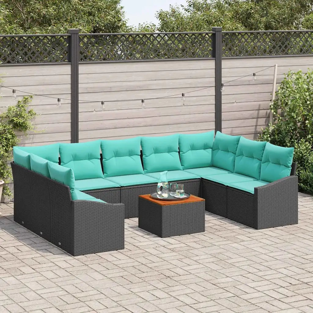 Set Divano da Giardino con cuscino 10 pcs Nero polyrattan 3347879