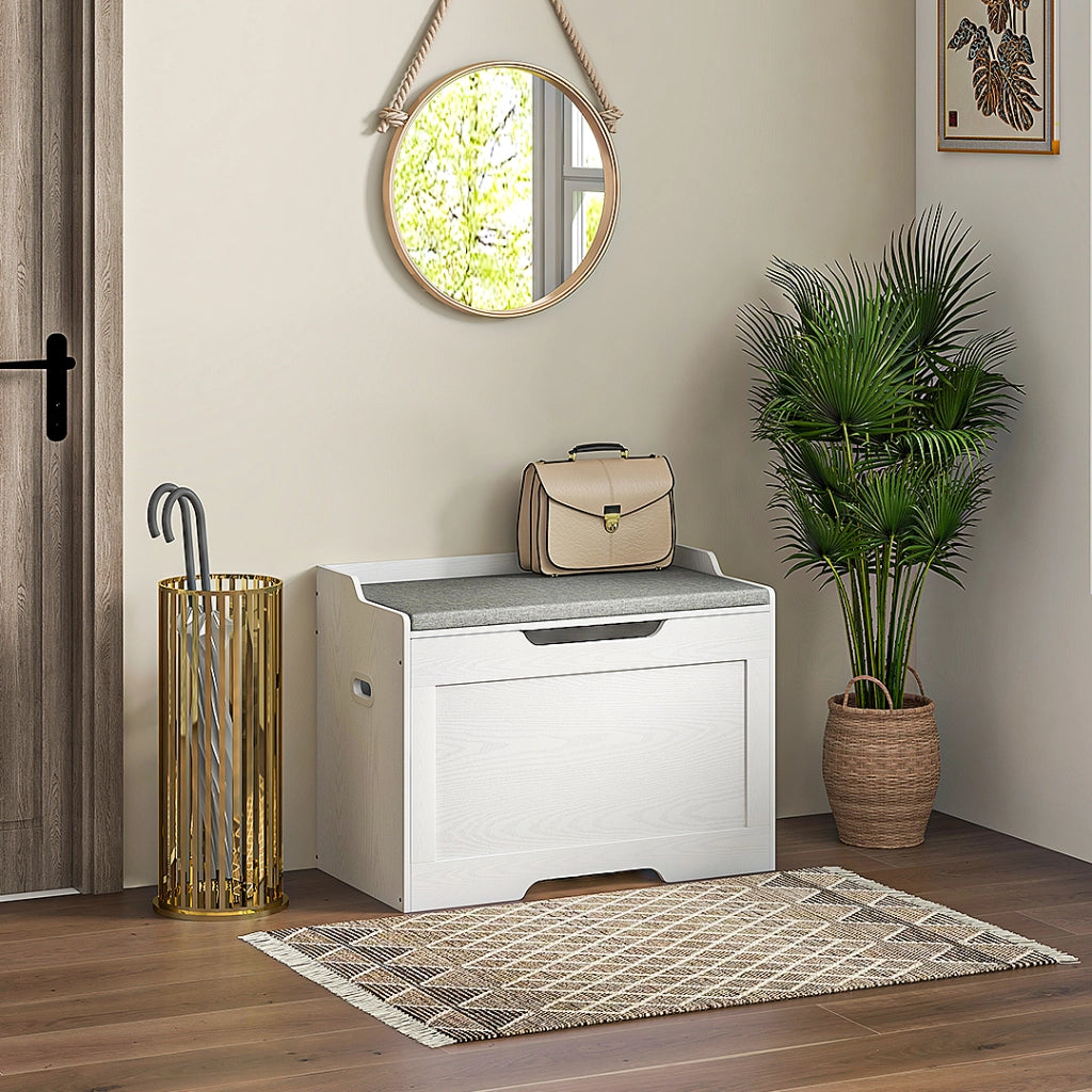 Panca Contenitore in Legno con Cuscino ¨C zephmum ¨C Bianco 75x40x56