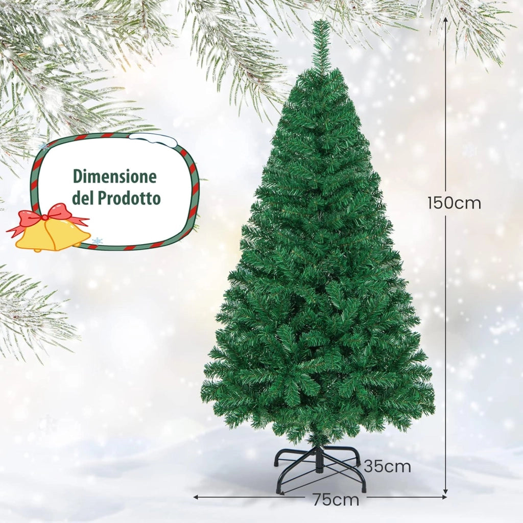 Albero di Natale 150 cm, Albero di Natale Artificiale e Folto con 350 Rami e Base in Metallo, Albero di Natale Realistico per Casa, Ufficio e Negozio, Verde (150 cm)