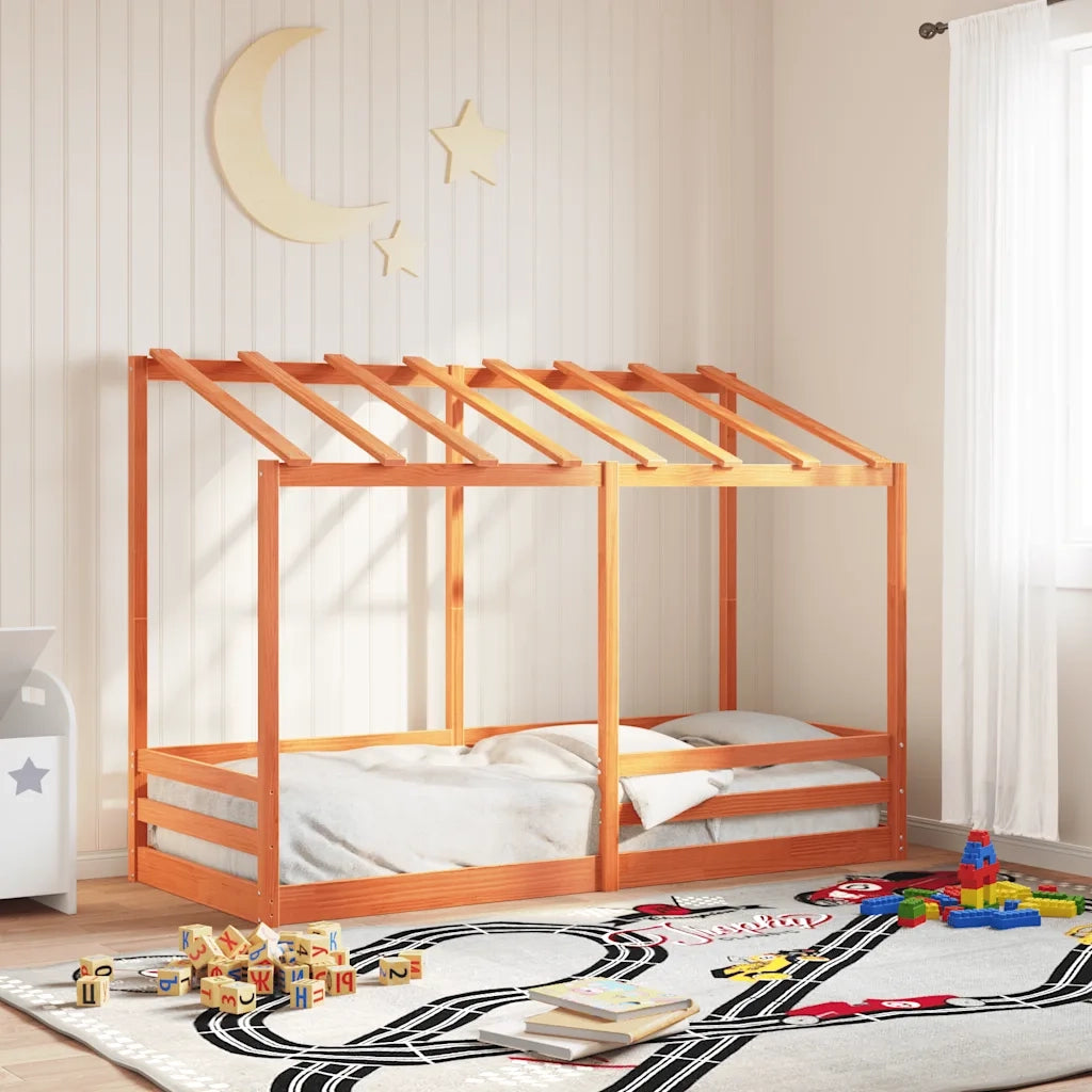 Letto Bambini | Letto Infantile | Lettino con Tetto Marrone Cera 90x190 cm Massello Pino