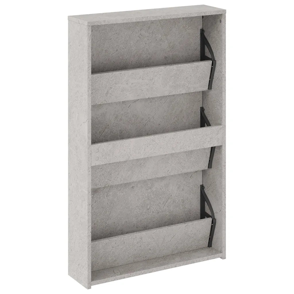 Scarpiera con Specchio a 3 Livelli-Mobile con specchio Grigio cemento 63x17x102,5cm
